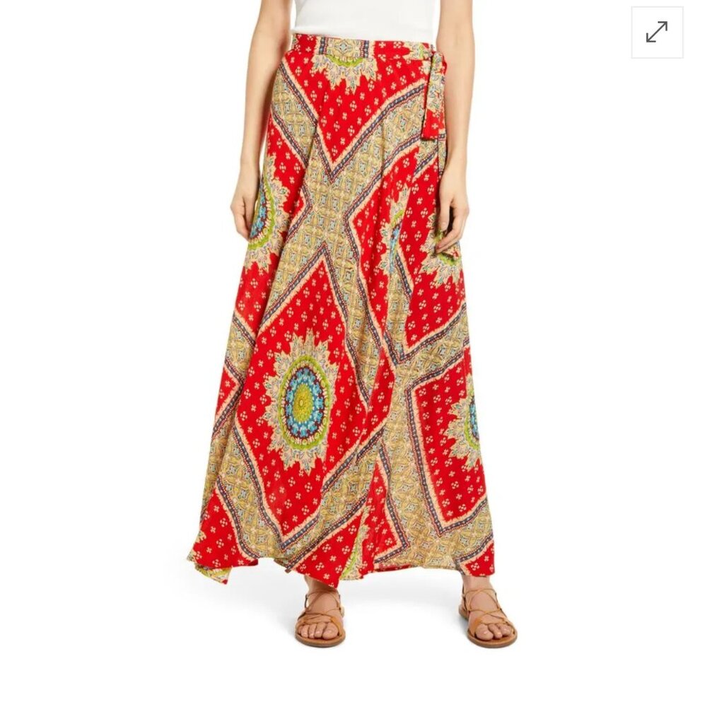 Band of Gypsies Foulard Print Long Wrap Boho Maxi Skirt XS